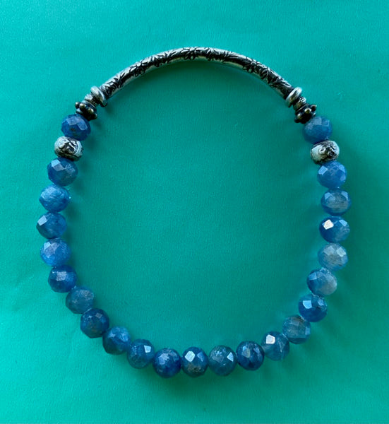 Natural Burma Blue Sapphire Gemstone Bracelet (faceted round) 6mm