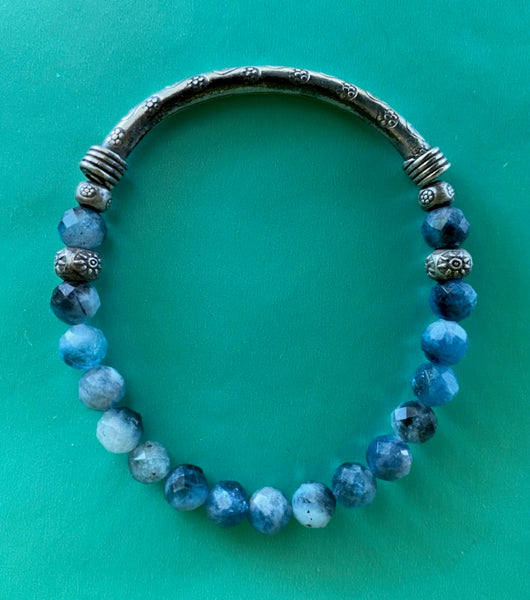 Rare Natural Blue Santa Maria Aquamarine Gemstone Bracelet (Faceted Round) 7mm