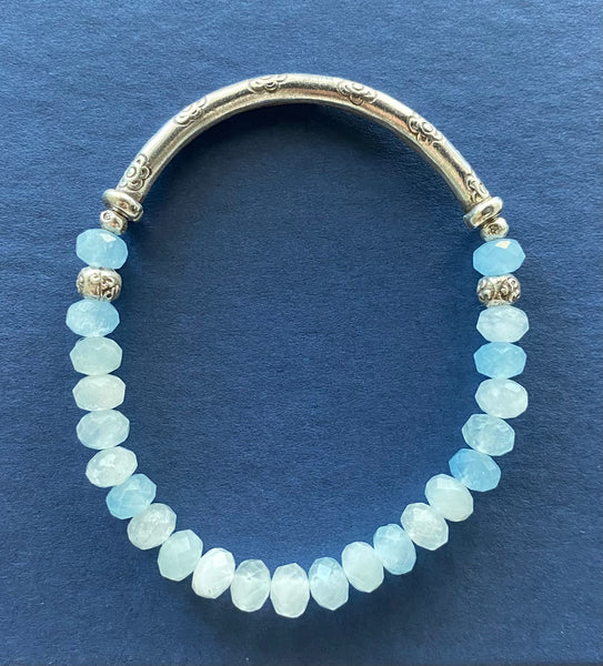 AAA Natural Blue Aquamarine Gemstone Bracelet 6mm