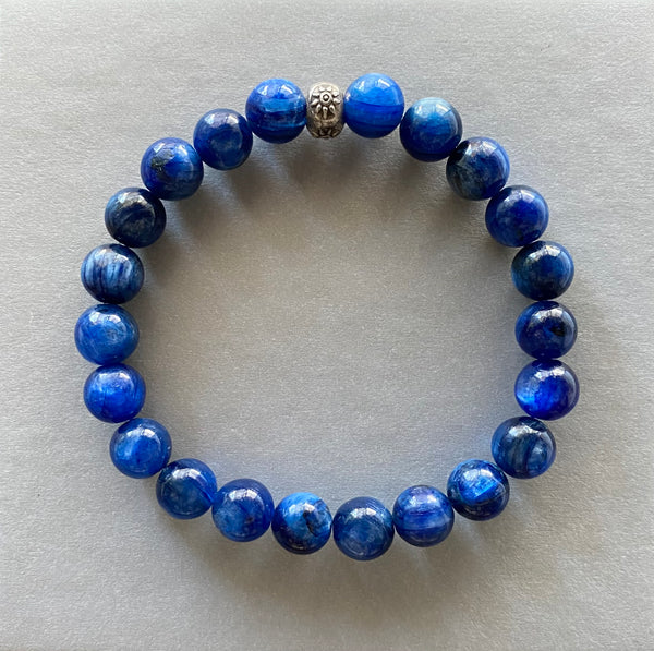 AAA Real Genuine Natural Dark Blue Kyanite Gemstone Bracelet 7mm (Round Beads)