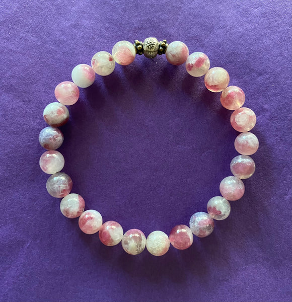 AAA Natural Pink Tourmaline Purple Lepidolite Gemstone Bracelet 7mm (Round Beads)