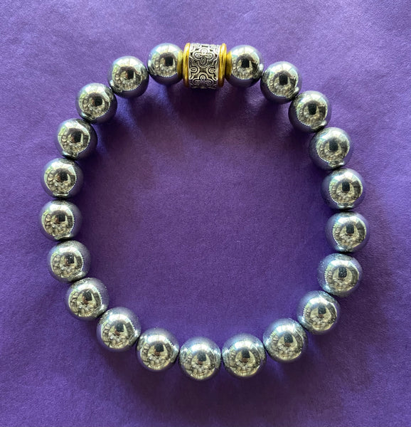 Natural Silver Hematite Unisex Gemstone Bracelet 10mm (Round Beads)