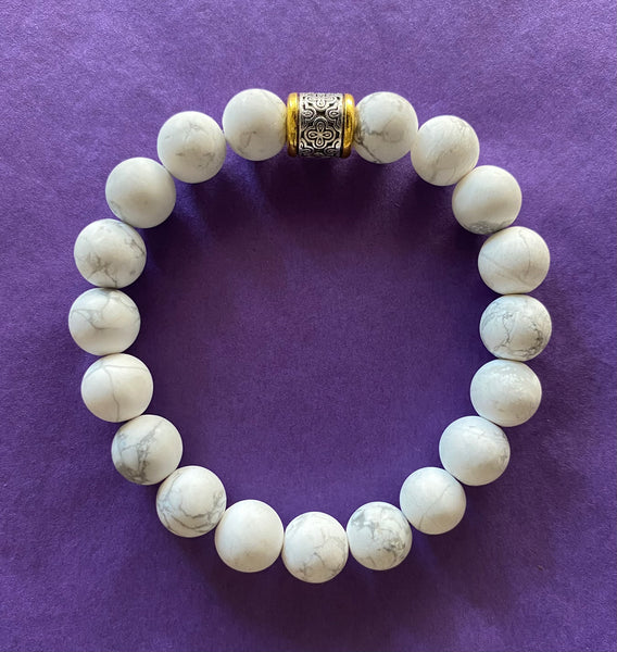 Smooth Matte White Howlite Unisex Gemstone Bracelet 10mm (Round Beads)